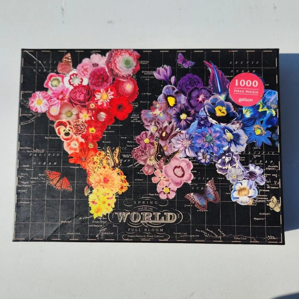 Galison Full Bloom World Map Jigsaw Puzzle 1000 Piece Flowers Spring Art Deco Fi